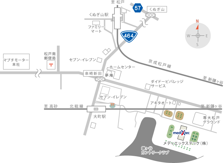 メディエックステック株式会社地図(北総鉄道・大町駅または新京成電鉄・くぬぎ山駅からのルート)